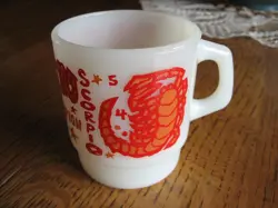 VINTAGE ANCHOR HOCKING FIRE KING SCORPIO MILK GLASS MUG ZODIAC SERIES EXC