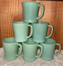 VTG FIRE KING JADEITE JADITE GREEN D HANDLE MUG OVEN WARE GLASS COFFEE CUPS 6