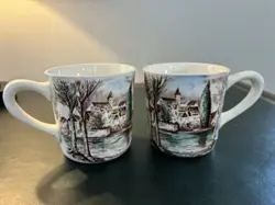 LOT OF 2 VINTAGE JOHNSON BROTHERS DREAM TOWN COFFEE MUGS CUPS MADE IN ENGLAND