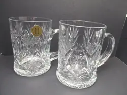 LOT OF 2 CRISTAL D'ARQUES PAUL SEBASTIAN 11 OZ CRYSTAL CLEAR GLASS VINTAGE MUGS