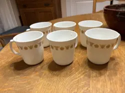 6 VINTAGE CORELLE BUTTERFLY GOLD COFFEE MUGS CUPS