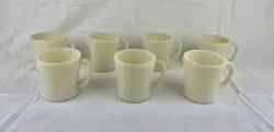VINTAGE FIRE KING MILK GLASS LOT OF 7 COFFEE CUPS D HANDLE MUGS WHITE 1950’S