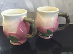 VTG FRANCISCAN DESERT ROSE SCULPTED FOOTED COFFEE MUGS PORTUGAL, SET OF 2. EUC