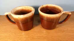 2 VINTAGE MCCOY BROWN DRIP GLAZE POTTERY COFFEE CUPS ~ MUGS ~