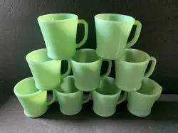 FIRE KING JADEITE GLASS D HANDLED COFFEE MUG SET OF 9 - ANCHOR HOCKING VINTAGE