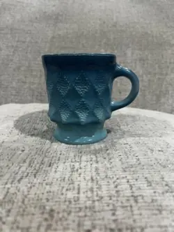 VINTAGE ANCHOR HOCKING FIRE KING KIMBERLY BLUE DIAMOND COFFEE MUG CUP
