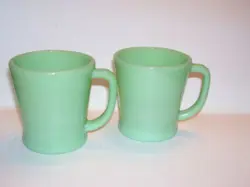 VINTAGE JADEITE FIRE KING D HANDLE COFFEE MUG CUPS - PAIR