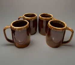 VINTAGE HULL USA OVEN PROOF STONEWARE POTTERY BROWN DRIP GLAZE COFFEE MUG CUP