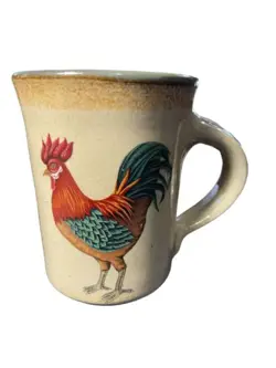 VINTAGE MONROE SALTWORKS SALT POTTERY MUG WITH ROOSTER MONROE MAINE COFFEE CUP