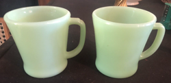2 VINTAGE FIRE KING GREEN JADEITE COFFEE MUGS CUPS D HANDLE