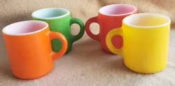 4 VTG HAZEL ATLAS “ORANGE PEEL” TEXTURE PAINTED MILK GLASS CUP MUG  