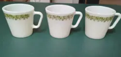 VINTAGE PYREX CORELLE SPRING BLOSSOM CRAZY DAISY NO. 1410 COFFEE MUGS - LOT OF 3