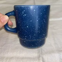 VINTAGE FIRE KING ANCHOR HOCKING BLUE SPECKLED COFFEE MUG CUP-D-SHAPED HANDLE