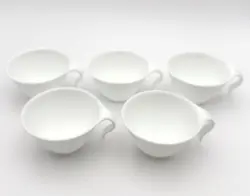 SET OF 5 CORELLE ORIGINAL VINTAGE HOOK HANDLE WHITE COFFEE CUPS-HTF-VERY NICE