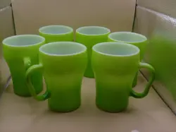 VTG  1960'S ANCHOR HOCKING LIME GREEN FIRE KING SODA MUGS(6) WITH ORIGINAL STAND