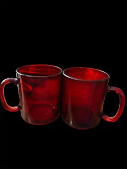 VTG ARCOROC FRANCE ~ RUBY RED GLASS COFFEE / TEA CUP / MUG ~ MADE IN FRANCE