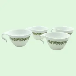 4 VINTAGE CORELLE CORNING SPRING BLOSSOM CRAZY DAISY HOOK-HANDLE COFFEE TEA CUP