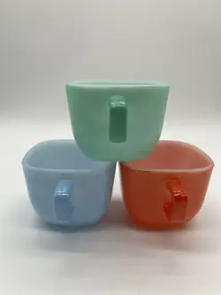 GLASBAKE CUPS SET OF THREE RETRO VINTAGE GLASS COFFEE OR TEA MUGS