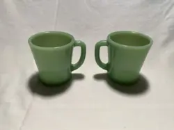2 VINTAGE FIRE KING JADEITE D HANDLE COFFEE MUG CUP OVEN WARE GLASS USA