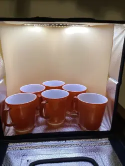 VINTAGE PYREX COFFEE CUPS MUG BURNT ORANGE BROWN SET OF 6 MILK GLASS