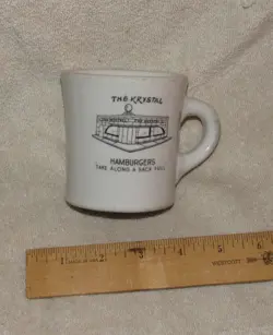 VINTAGE 1970S THE KRYSTAL HAMBURGERS CERAMIC RESTAURANTWARE COFFEE MUG / HEAVY!