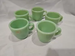 5 VINTAGE JADEITE GREEN FIRE KING THICK C HANDLE COFFEE CUP MUGS RESTAURANT WARE
