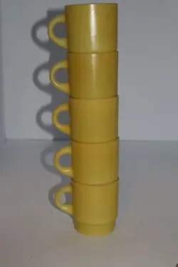 VINTAGE MCM FIRE KING YELLOW MILK GLASS TEA CUP MUG ANCHOR HOCKING SET OF 5