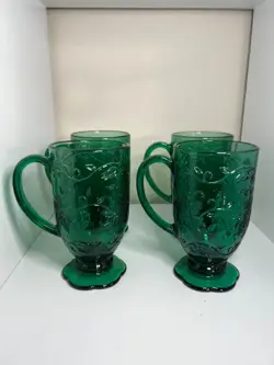 VINTAGE PRINCESS HOUSE FANTASIA EMERALD GREEN MUGS SET OF 4 WITH STICKERS NEW