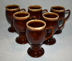 VINTAGE HULL USA POTTERY BROWN DRIP GLAZE IRISH COFFEE MUG CUP PEDESTAL GOBLET 6