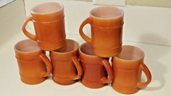 VINTAGE ANCHOR HOCKING FIRE KING BURNT ORANGE BARREL COFFEE MUG TEA CUP SET (6)