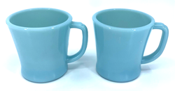 SET OF 2 VINTAGE FIRE-KING OVEN WARE DELPHITE BLUE D HANDLE COFFEE MUGS USA