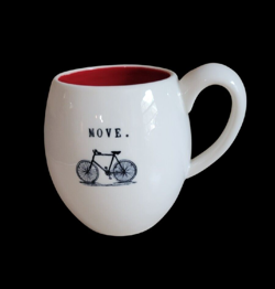 MAGENTA VINTAGE RAE DUNN MOVE BICYCLE BIKE  MUG  RED INTERIOR