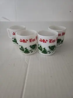 VTG 1950S HAZEL ATLAS MILK GLASS CHRISTMAS VICTORIAN EGG NOG CUP MUGS SET 4