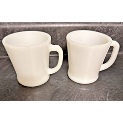 VINTAGE FIRE KING ANCHOR HOCKING WHITE MILK GLASS D HANDLE COFFEE CUPS (2)