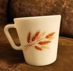 VINTAGE PYREX 1410 300ML COFFEE MUG, D HANDLE, AUTUMN HARVEST