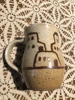 VINTAGE LAFONDA PUEBLO HOUSES FOLK ART SOUTHWEST STYLE POTTERY MUG SIGNED