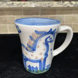 MA HADLEY VINTAGE HORSE COFFEE MUG THE END BLUE AND WHITE