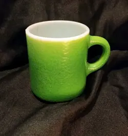 HAZEL ATLAS GREEN ORANGE PEEL TEXTURE MILK GLASS MUG CUP RETRO VINTAGE