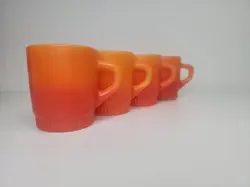 VINTAGE FIRE KING ORANGE MILK GLASS MUGS SET OF 4 ANCHOR HOCKING