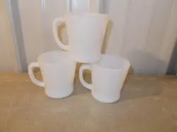 3 VINTAGE WHITE MILK GLASS MUGS FIRE KING ANCHOR HOCKING COFFEE CUP D HANDLE