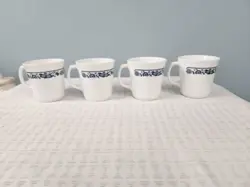 4 CORNING OLD TOWN MUG BLUE ONION GLASS VINTAGE COFFEE MUG SET