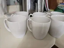 CORELLE STONEWARE COFFEE CUPS MUGS LOT OF 6 WHITE VINTAGE POTTERY
