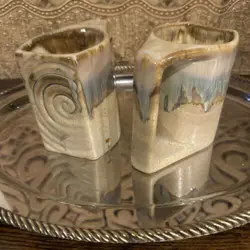VTG RODOLFO PADILLA SIGNED DRIP GLAZE STONEWARE COFFEE MUGS SET OF 2