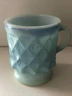 VINTAGE ANCHOR HOCKING FIRE KING BLUE COFFEE CUP MUG KIMBERLY DIAMOND PATTERN