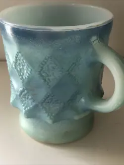 VINTAGE ANCHOR HOCKING FIRE KING BLUE COFFEE CUP MUG KIMBERLY DIAMOND PATTERN