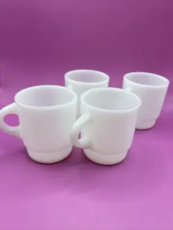 VTG 4 MCM C-HANDLE ANCHOR HOCKING FIRE KING STACKING COFFEE MUGS WHITE
