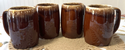 VINTAGE HULL BROWN DRIP 25 OZ. BEER STEIN COFFEE MUG 5” SET OF 4