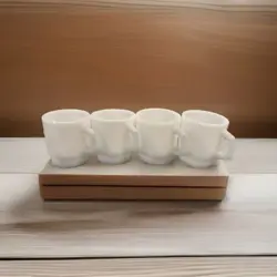 ANCHOR HOCKING VTG OVEN PROOF STACKING 4 COFFEE MUGS CUP WHITE MILK GLASS GUC