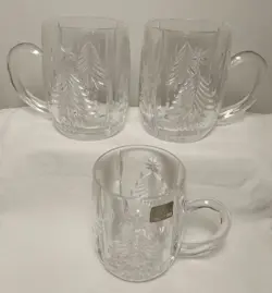 MIKASA HEAVY ETCHED CRYSTAL GLASS CHRISTMAS TREE DRINK MUG SN 106 VINTAGE