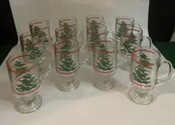 12PC SET VTG WAECHTERSBACH CHRISTMAS TREE GLASS FOOTED MUGS ~